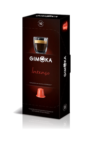 Intenso-GIMOKA  קפסולות קפה למכונות נספרסו תערובת קפה עם טעם חזק ומתמשך ואינטנסיבי. קרמה בצבע אגוז ובעל גוף מלא עם רמז עדין של חומציות טעם לוואי  של שקדים ופירות יבשים קפסולות תואמות מכונות נספרסו 5 גרם  רמת חוזק 9